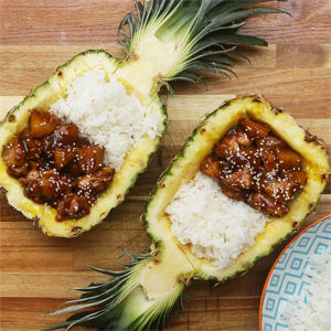 Chicken and rice in a pineapple